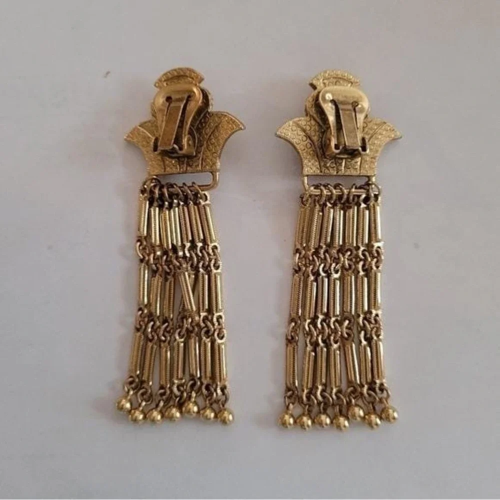 1928 by‎ Alex Nicole Vintage Gold Pendant Necklace and Tassel Earring Set